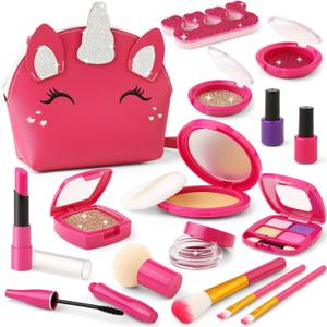 Toddler Pretend Makeup Kit for Girls, Play Makeup Set for Kids 3-5 4-6, Fake Make up Toy with Unicorn Purse, Toddler Girl Toys for 3 4 5 6 7 Year Old