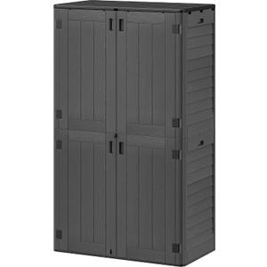 YITAHOME 60 cu ft Tall Outdoor Storage Shed w/o Shelf, Resin Vertical Outdoor Storage Shed, Large Waterproof Storage Cabinet for Garage, Poolside, and Garden (Dark Gray + Black)
