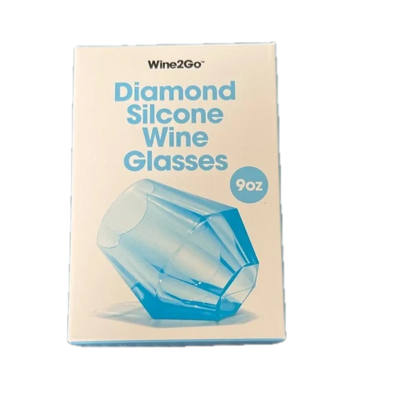 Wine2Go Diamond Silicone Wine Glasses, 9oz, Pack of 2
