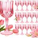 Ciaell 24PCS Pink Plastic Wine Glasses - 7 Oz Plastic Goblets for Party - Pink Vintage Drinking Glasses - Disposable Water Goblets Set for Wedding, Bar, Wine, Cocktail, Whiskey & Mother's Day