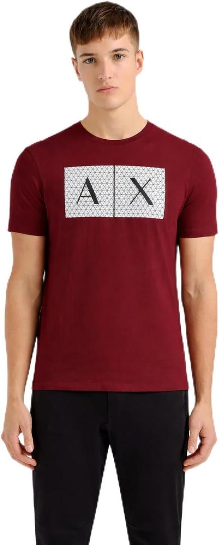 Armani Exchange Men's Crew Neck Logo Tee T Shirt Grid Logo (Red, L)