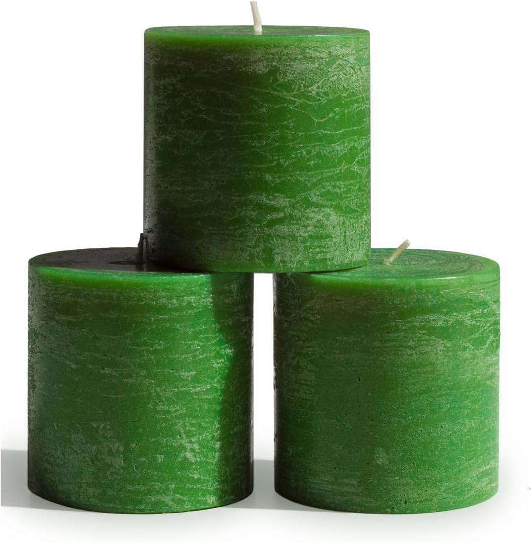 CANDWAX 3x3 Inch Grass Green Pillar Candles Set of 3 - Rustic Unscented No Drip Grass Green Candles for Special Occasions, Weddings, Centerpieces, Home Dcor, Christmas Decorations
