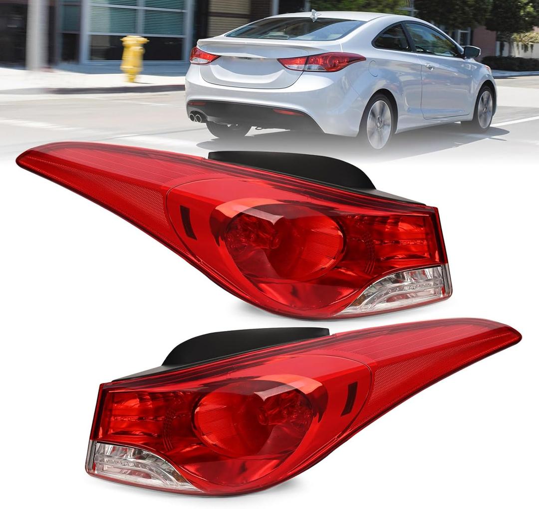 Tail Light Assembly Pair Compatible with 2011 2012 2013 Hyundai Elantra Halogen Outer Rear Brake Lamp, Replaces# 924013Y000 924023Y000 HY2804119 HY2805119 
