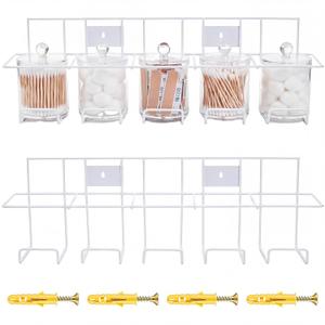 2 Pack Wall Mounted Sundry Jars Organizer Rack, Metal Storage Shelf Holds 5 Containers(Jars Not Included), Bathroom Wall Shelf for Salon, Clinic & Lab, Space Saving Apothecary Holder