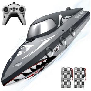 Shark RC Racing Boat for Kids and Adults, 2.4GHz High-Speed, Dual Batteries | 50-Minute Runtime, Waterproof Racing Design, Fast RC Water Toy for Kids Ages 8-12, Ideal for Pools, Lakes, and Outdoor Gifts.