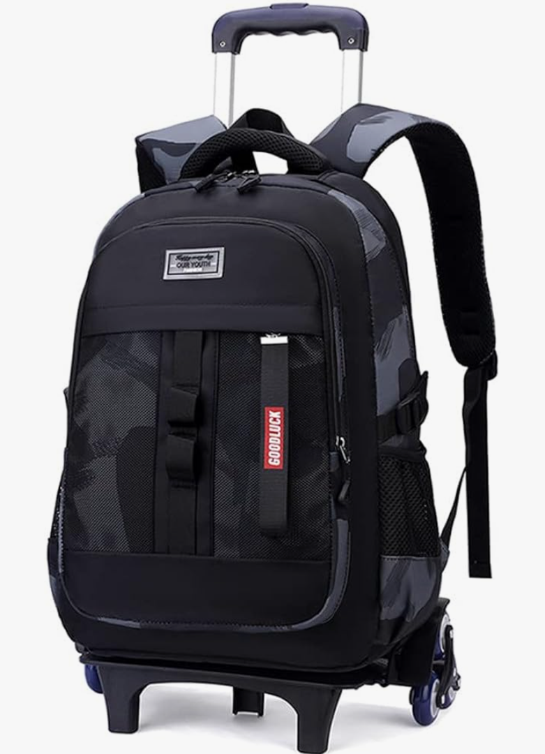 Camo Rolling Backpack for Boys Girls Backpack with Wheels Wheeled Bookbag Kids Roller School Bag Black