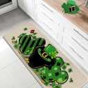 Pycat St. Patrick's Day Kitchen Rugs Set, Shamrock Clover Top Hat Stripes Kitchen Mats Decor, Gold Irish Holiday Floor Door Mat Home Decorations -17x47
