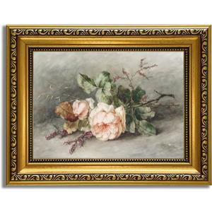 YD&YZY Gold Framed Vintage Wall Art Canvas Still Life Flower Pink Roses Farmhouse Print Art Retro Floral Wall Decor Rustic Cottagecor Painting Picture Print for Dining Room Bedroom 8x10 inch Small Framed