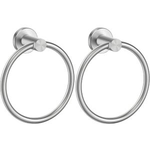 FORIOUS Towel Ring, SUS304 Stainless Steel Modern Hand Towel Holder Rack Hanger Round for Bathroom Wall Mounted, Ideal for Bath, Kitchen, RV (2 Pack, Brushed Nickel)