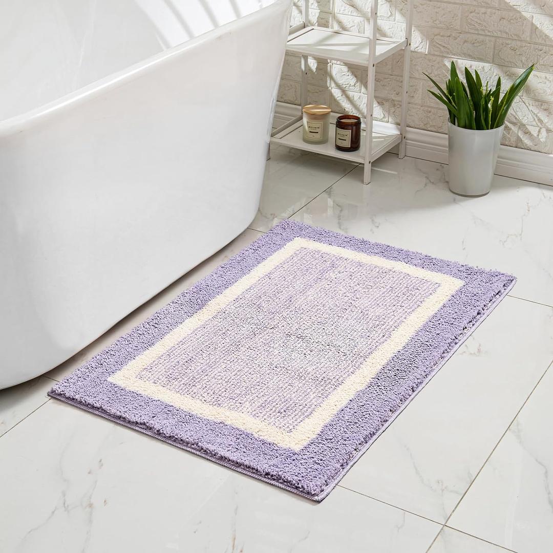 CozeCube Bath mats for Bathroom Non Slip, Fluffy Absorbent Microfiber Bath mat Washable, Aesthetic Bathroom Rugs, Small Purple Bath mat, Lavender, 24" x 16"