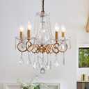 Crystal Chandelier, 5-Light Chandelier for Dining Room Light Fixture, K9 Crystal Pendant Ceiling Light Fixture, Modern Candle Chandelier for Living Room Kitchen Island Entryway Bedroom (Gold)