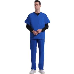 Uniforms World Elvis Scrubs Set for Men  Classic V-Neck Stretch Top & Straight Pants, Elastic Waistband, 7 Pockets (Large, Royal Blue)
