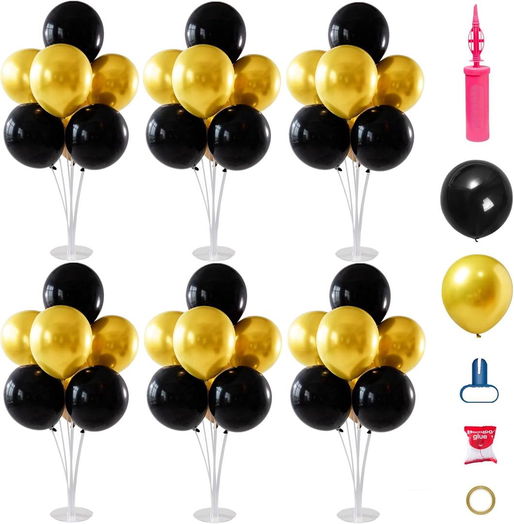 6 Sets Balloon Stand Kit Balloon Holder With Balloon and Base, Balloon Centerpieces for Tables, Black and Gold Party Decorations for Birthday Wedding Anniversary Father's Day New Year Graduation 2024