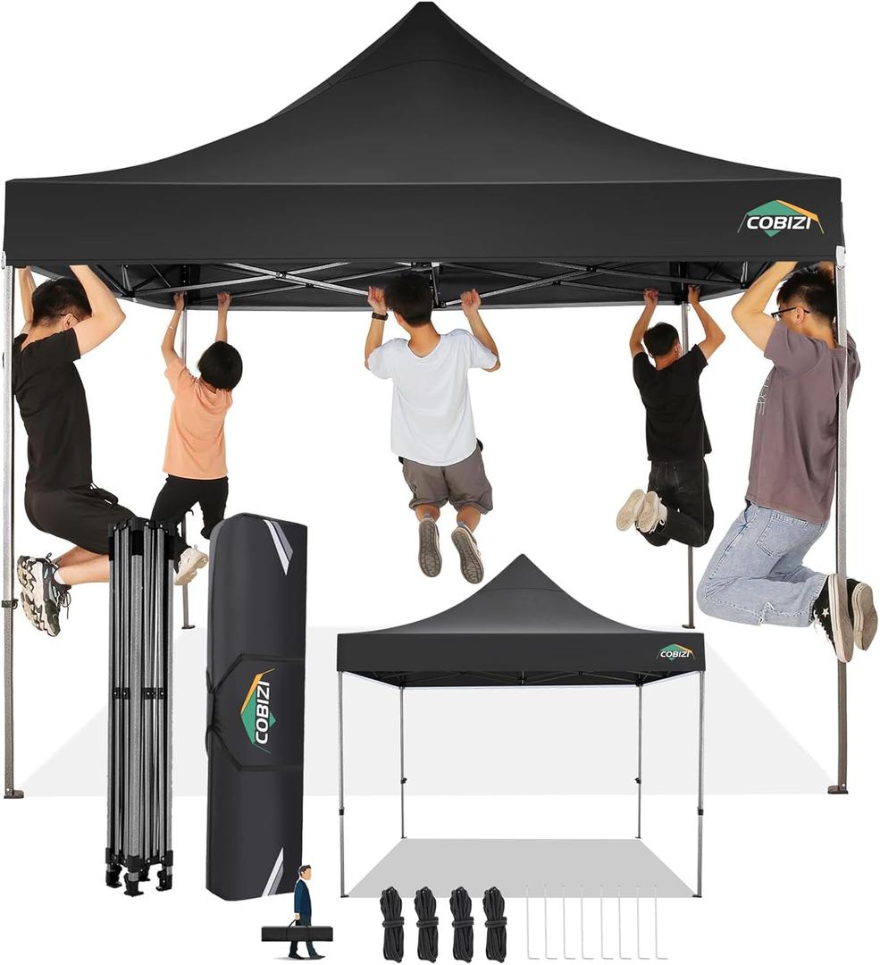 COBIZI 10x10 Pop Up Canopy Without Sidewall,Heavy Duty Canopy UPF 50+ All Season Wind Waterproof Commercial Outdoor Wedding Party Tents for Parties Canopy Gazebo with Carry Bag(10 x 10 ft Black) (10x10ft(No Sidewalls))