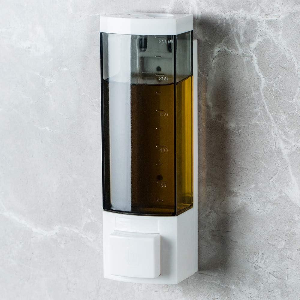 Soap Dispensers 250ml ABS Plastic Drill Free with Adhesive or Wall Mount with Screws Liquid Hand Shower Dispenser for Bathroom or Kitchen (1-Chamber)