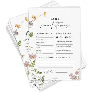 Baby Predictions and Advice Cards for New Parents, Fun Baby Shower Games for Boy or Girl, 50 Pack, Wildflower