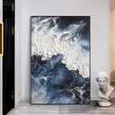 Abstract Artwork - Navy Blue & White Ocean Wave Art Print - Modern Landscape for Bedroom - 16x24inch, No Frame