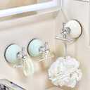 Suction Cup Hooks on Shower Glass Door Window Removable Bathroom Towel Loofah Hooks No Drill Wreath Hanger for Front Door(Cream Green,2 PCS)