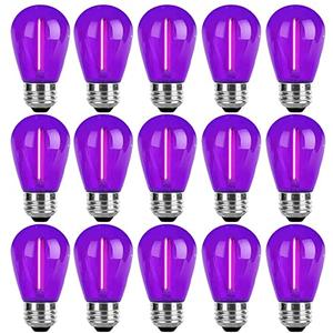 Minsily 15 Pack S14 LED Bulbs Purple Halloween Replacement Bulb for Outdoor String Lights 1W Vintage LED Edison Filament Bulb E26 Base Plastic Decorative Bulb for Outdoor Patio Christmas Decor(Purple)
