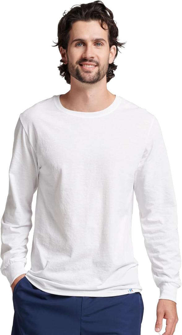 Russell Athletic Men's Dri-Power Long Sleeve Tees, Moisture Wicking, Odor Protection, UPF 30+ (Large, White)