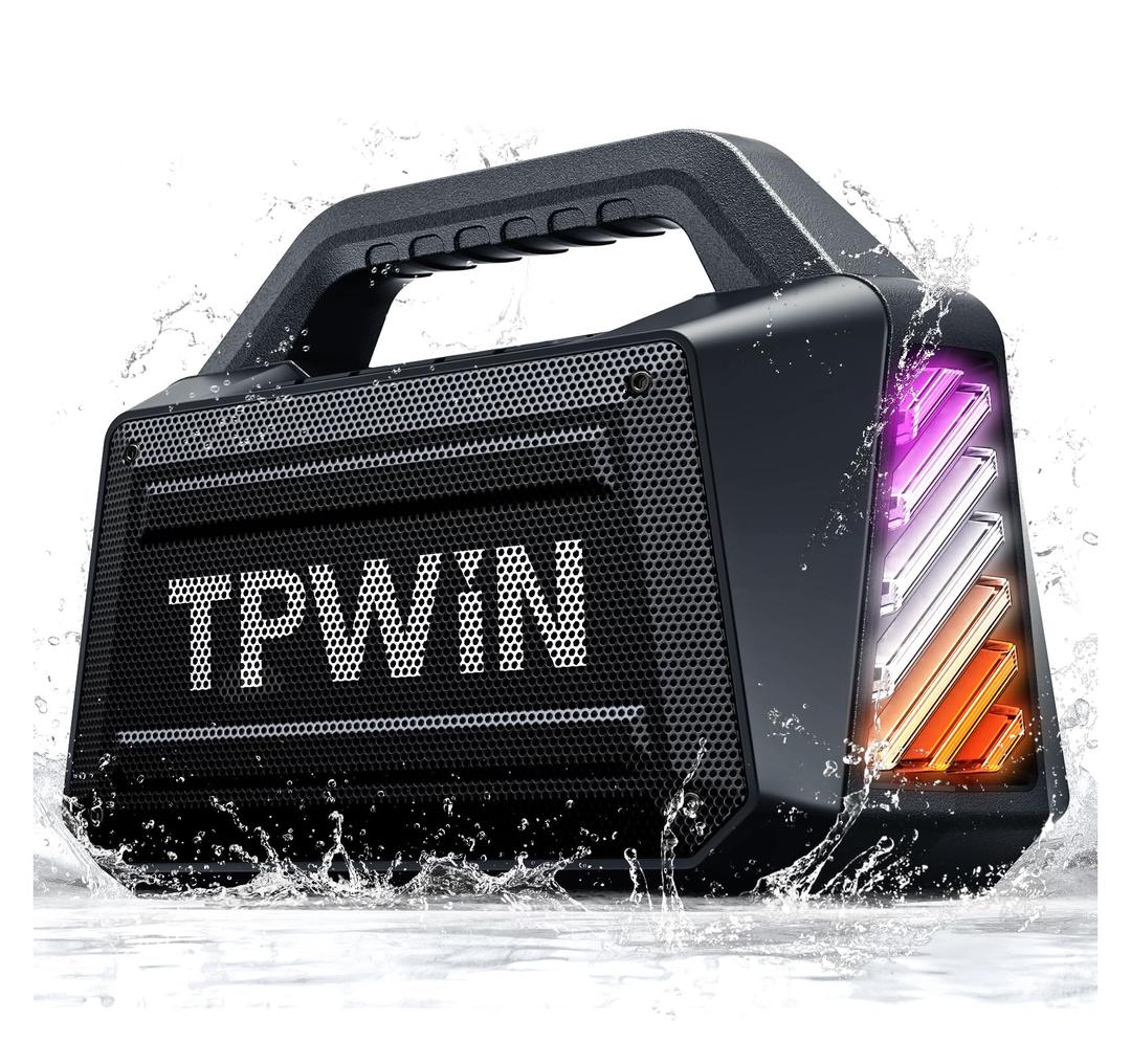 TPWIN Portable Bluetooth Speakers - Wireless Jobsite Speaker 80W Peak, TWS, Light Shows, Loud Speaker with Deep Bass, BT 5.3, IPX6 Waterproof, 20H Playtime for Outdoor Beach Camping Garage - Yellow