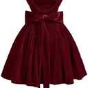SHENHE Women's Bow Velvet Mini Dress Vintage A Line Ruffle Flowy Holiday Cocktail Party Dress M