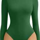 Avidlove Bodysuits for Women High Neck Long Sleeve Body Suits Snap Closure Double Lined Mock Neck Bodysuit Soft (Medium, Green)