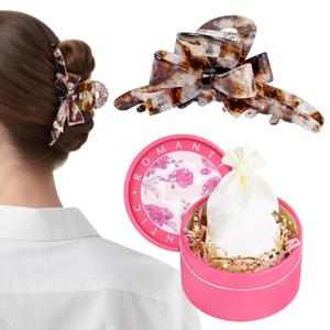 2 x TOCESS Cellulose Acetate Claw Clip: 4.13 Inch Large Jaw Clips with Bow Design for Thin/Long/Curly Hair Women - Nonslip Strong Hold Amber Tortoise Shell Pattern for Daily Wear and Gift Set