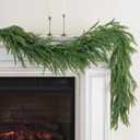 Artificial Norfolk Pine Garland, Realistic Christmas Greenery Garland for Mantle, Staircase, Banister, Fireplace, Wall, Door, Table, Indoor & Outdoor Holiday Winter Decortions (9 Ft-2pcs)