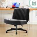 Criss Cross Chair with Wheels,Thick Padded Leather Cross Legged Office Desk Chair with Pocket Spring Cushion,Dual-Purpose Base,Wide Adjustable Computer Home Office Vanity Chair,Black