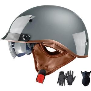 Motorcycle Half Helmet with Retractable Inner Sun Shade Quick Release Buckle DOT Approved Half Face Cycling Helmets for Men Women Adult (Large, Gray)