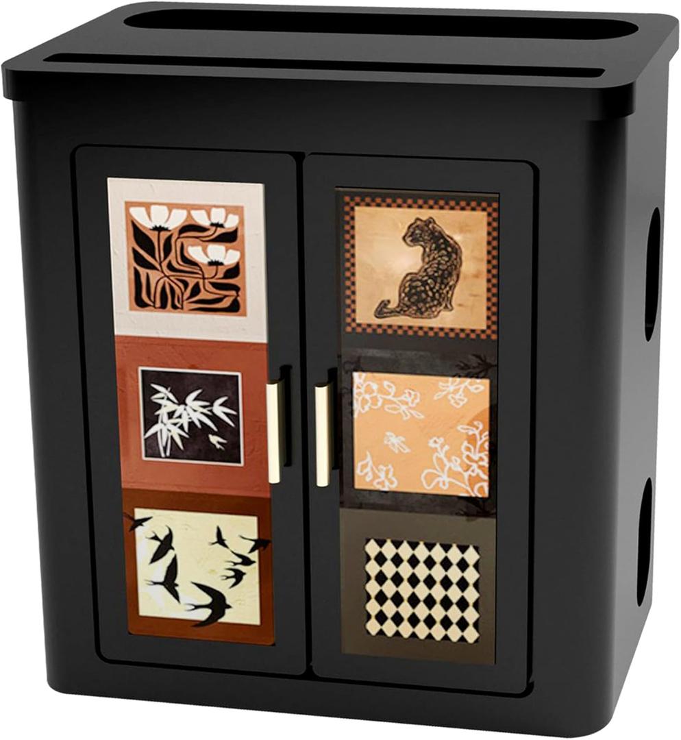 Foldable Router Organizer Collapsible Projector WiFi Router Storage Box with Magnetic Door Charging Top Hidden Cable Management Box for Router Modem Wall Mountable Audio-Video Shelving Router Shelf