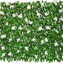 Sumery Expandable Fence Privacy Screen for Balcony Patio Outdoor,Decorative Faux Ivy Fencing Panel,Artificial Hedges (Single Sided Leaves) (4, White Flowers)