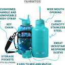 FAHRMOSIS 64 Oz Insulated Water Bottle with Strap Stainless Steel Sports Water Bottle with 3 Lids (Straw, Chug and Flip Lid) Leak Proof Metal Half Gallon Jug for Men & Women - Teal