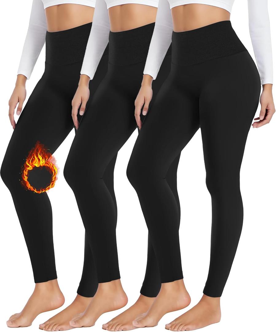 FULLSOFT 3 Pack Seamless Fleece Lined Leggings Women High Waisted Workout Winter Warm Thermal Yoga Pants (Small-Medium)