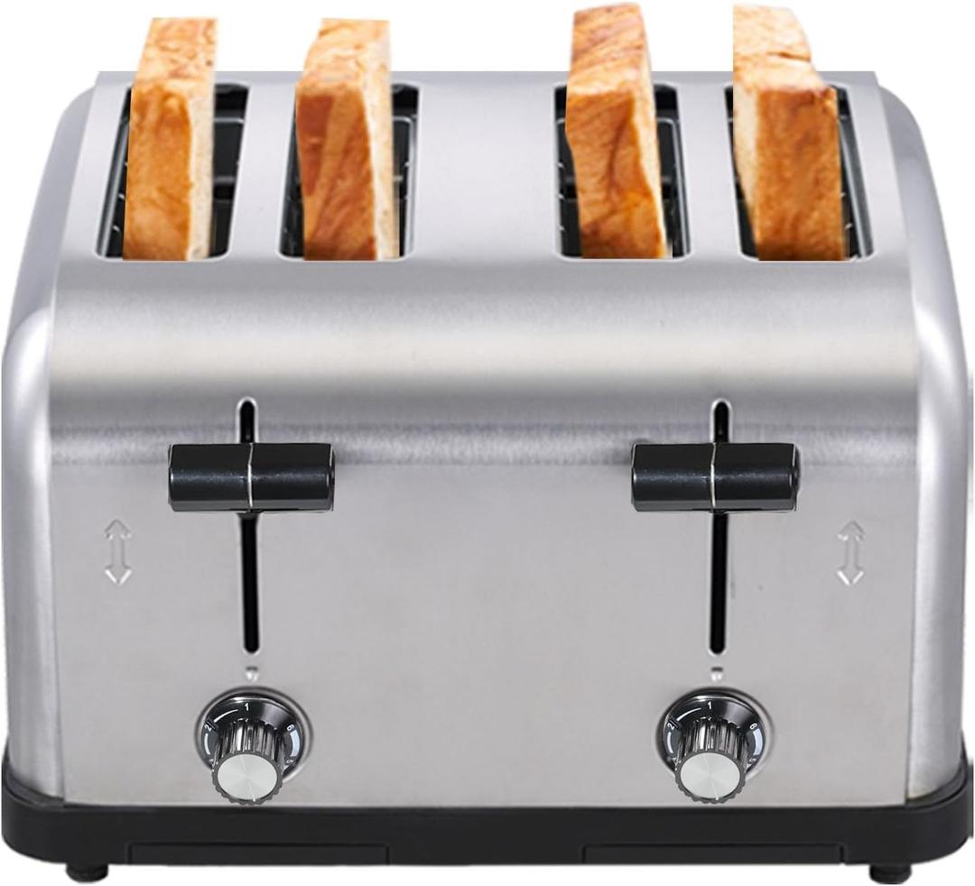 1800W Commercial Grade 4-Slice Pop Up Toaster -Stainless Steel 6-Browning Settings for Bread with Removable Crumb Tray for Bagel Bread English Muffins, Waffles (Commercial & Home Use)