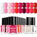 12 PCS Pink Nail Polish Set With 10 Colour Combo, 2 PCS Base and Top Coat, Fast Drying Long Lasting Nail Polish for Holiday Gift Giving