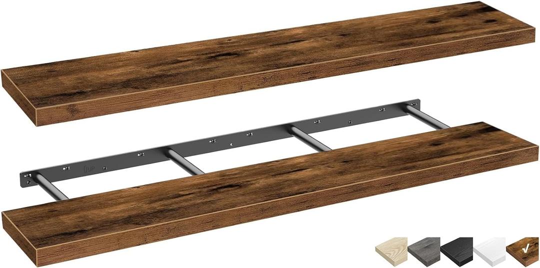 QEEIG Bathroom Shelves 55 inches Long Wall Shelf Large Extra Long 55 x 9 inch Set of 2, Rustic Brown (008-140BN)