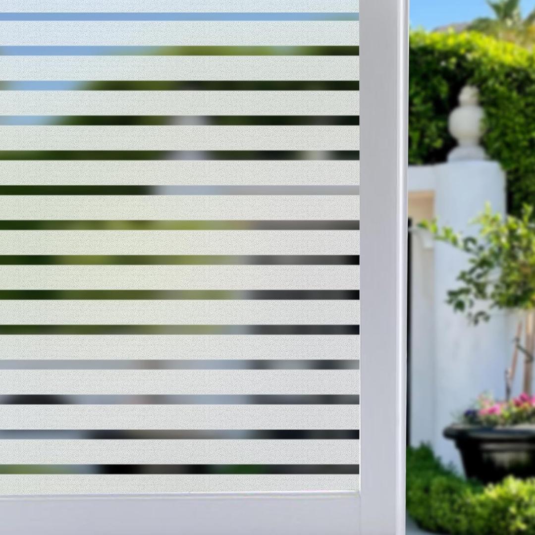 Niviy Frosted Window Film Privacy Window Sticker Non Adhesive Window Vinyl Film Removable Static Cling Window Film UV Protection Striped Pattern for Home Office 35.4 x 78.7 Inches (Wide Stripe)