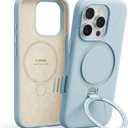 TORRAS Liquid Silicone for iPhone 16 Pro Case with 360 Spin Magnetic Stand with Camera Control, Fit for MagSafe, OStand Q3 Silicone Non-Slip Rubber Protective Case for iPhone 16 Pro, Baby Blue