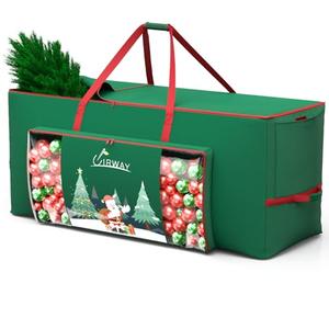 UIRWAY Christmas Tree Storage Bag- Fit for 9ft Artificial Trees, 600D Oxford Christmas Tree Bag with Transparent Pouch & Side Pocket, Extra Large Tree Bags with Sturdy Handles & Dual Zipper, Green