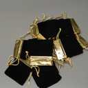 HRX Package Velvet Jewelry Bags 3x4 inch, 20pcs Black Gold Cloth Drawstring Pouches for Small Gift