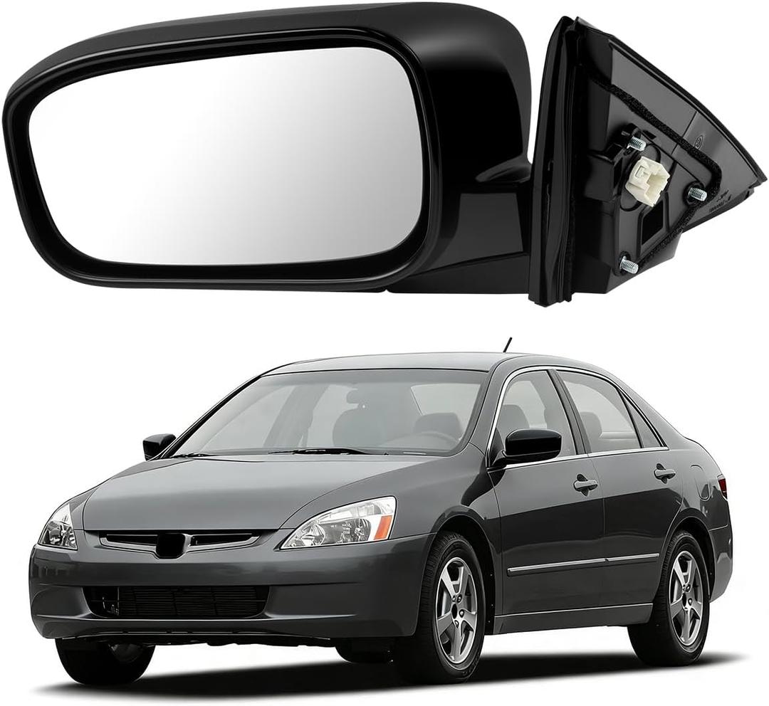 Left Driver Side Mirror compatible with Honda Accord LX EX 2003 2004 2005 2006 2007,Rear View Mirror w/Power Glass|Non-Heated|Manual Folding Replace HO1320152,76250-SDA-A13ZA(Black,Left Diver Side)