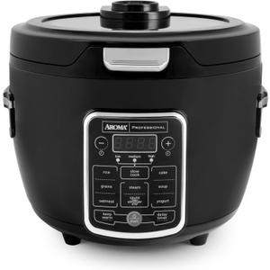 Aroma Professional Touch Glass Lid, Food Steamer, Slow Cooker, Multicooker with 11 Preset Functions, Steam Tray, Measuring Cup, Rice Spatula, 20 Cooked (Black)