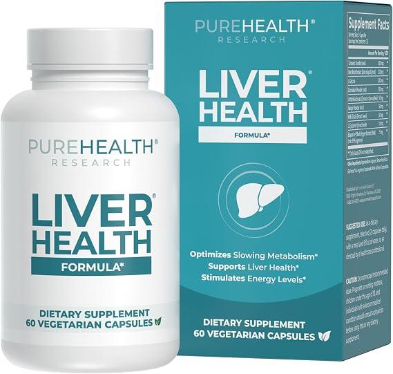 PUREHEALTH RESEARCH Liver Health – Liver Cleanse Detox & Repair Supplement Liver Support with Milk Thistle, Turmeric Powder, Dandelion, Artichoke, Beet Root, Ginger, L Cysteine HCL - 60 Capsules Amazon's Choice, BBD: 06/2027