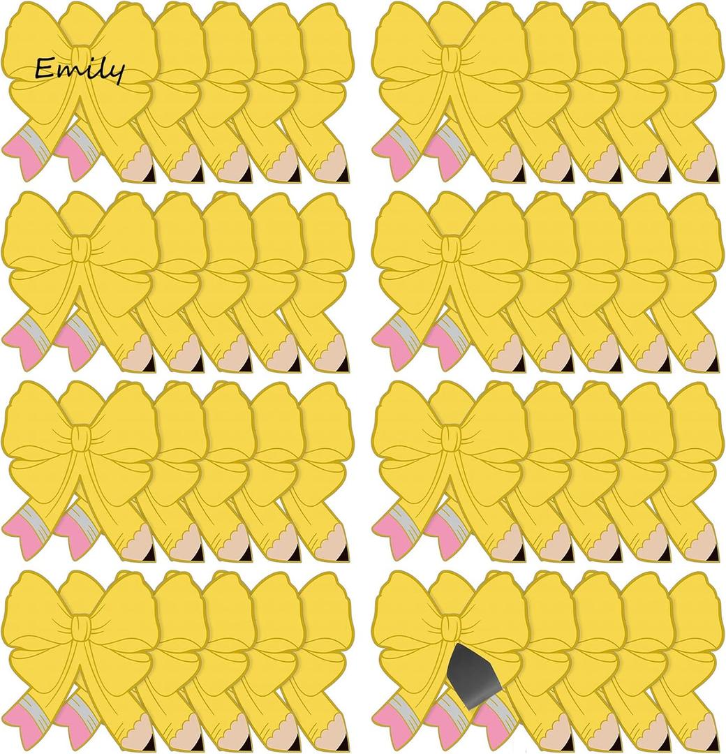 2 x 48 Pcs Pencil Bow Magnetic Name Tags, Dry Erase Classroom Labels, 4.33 x 1.57 inches