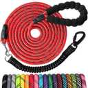 Long Dog Leash 15 FT: Heavy Duty Rope Leashes for Dogs Training with Swivel Lockable Hook Reflective Threads Bungee and Padded Handle - Dog Lead for Large Small Medium Dogs Outside Walking Hiking Red