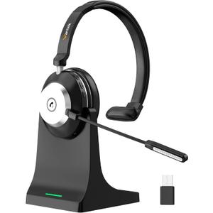 Wireless Headset with Mic for Work with AI Noise Cancelling Microphone Bluetooth Headset with 2.4G USB Dongle & Mic Mute for Laptop/Computer/Cell Phones/Office/Remote Work/Call Center/Zoom/Skype