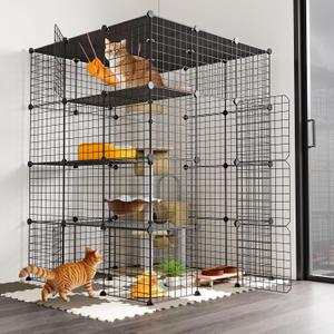 Oneluck Extra Large Cat Cage 414155 Inch Catio, DIY Metal Cat Enclosure with Platforms, Indoor Cat Cage for 1-3 Cats, Indoor Cat Playpen for Cats Rabbits Small Animals