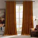 RYB HOME Plush Velvet Curtains, Heavy Duty Back Tab Decorative Window Drapes Privacy Room Darkening Covering for Living Room Playroom, Golden Oak, W52 x L90 inches, Set of 2 Panels